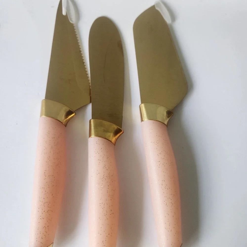 Paris Hilton 3 Piece Cheese Cutlery Set Gold Tone Blush Pink Glitter Handles PH
